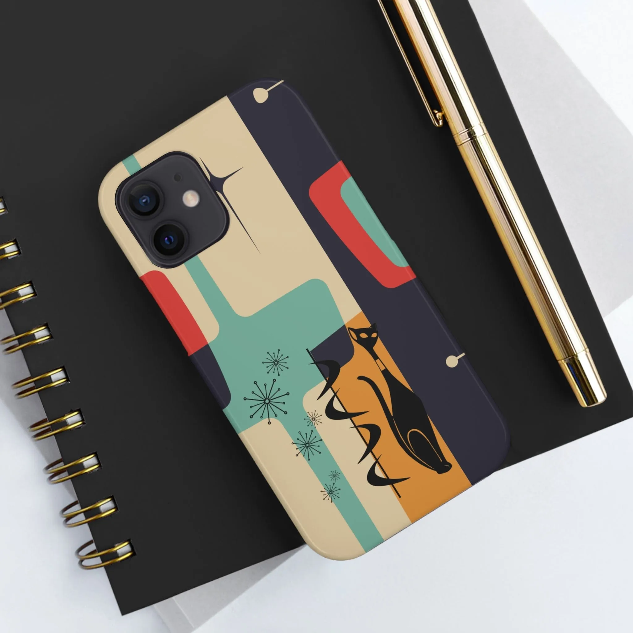 Mid Century Modern, Geometric, Atomic Cat Groovy Smart Phones Tough Phone Cases