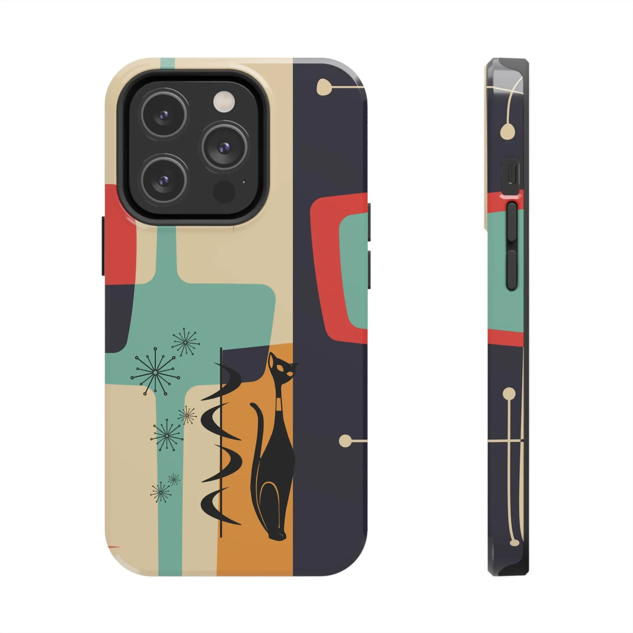 Mid Century Modern, Geometric, Atomic Cat Groovy Smart Phones Tough Phone Cases