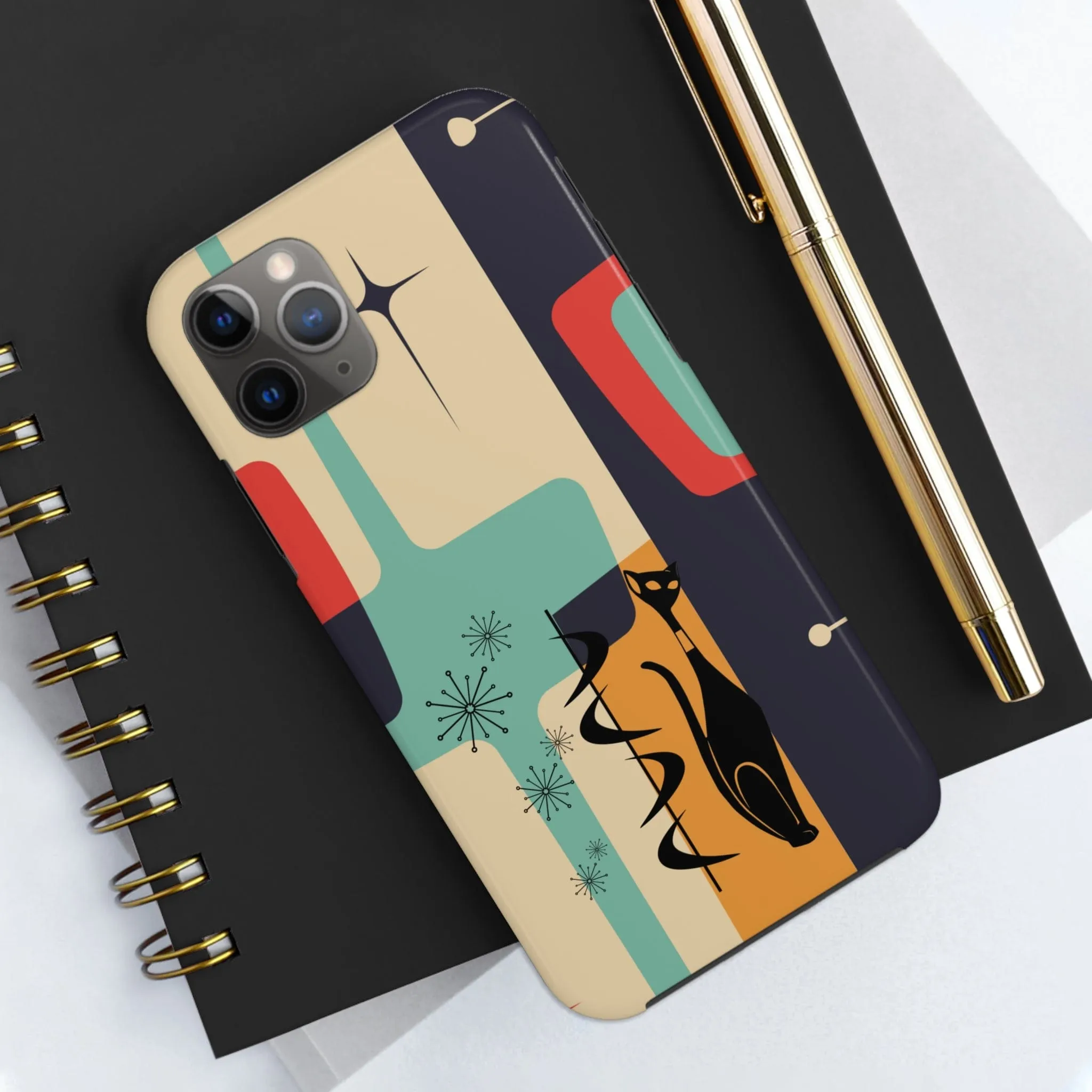 Mid Century Modern, Geometric, Atomic Cat Groovy Smart Phones Tough Phone Cases