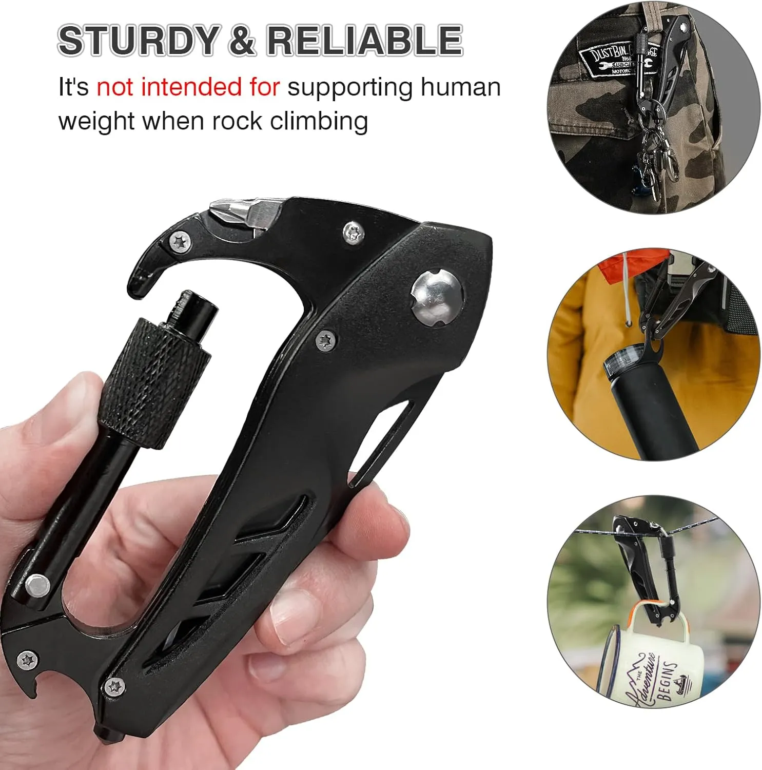 Multitool Carabiner with Pocket Knife, Stocking Stuffers Gifts for Men, EDC Carabiners with Folding Knives, Bottle Opener, Window Breaker and Screwdriver, Survival Gear for Camping Hiking