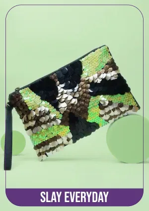 Neon Glam Sequinned Clutch