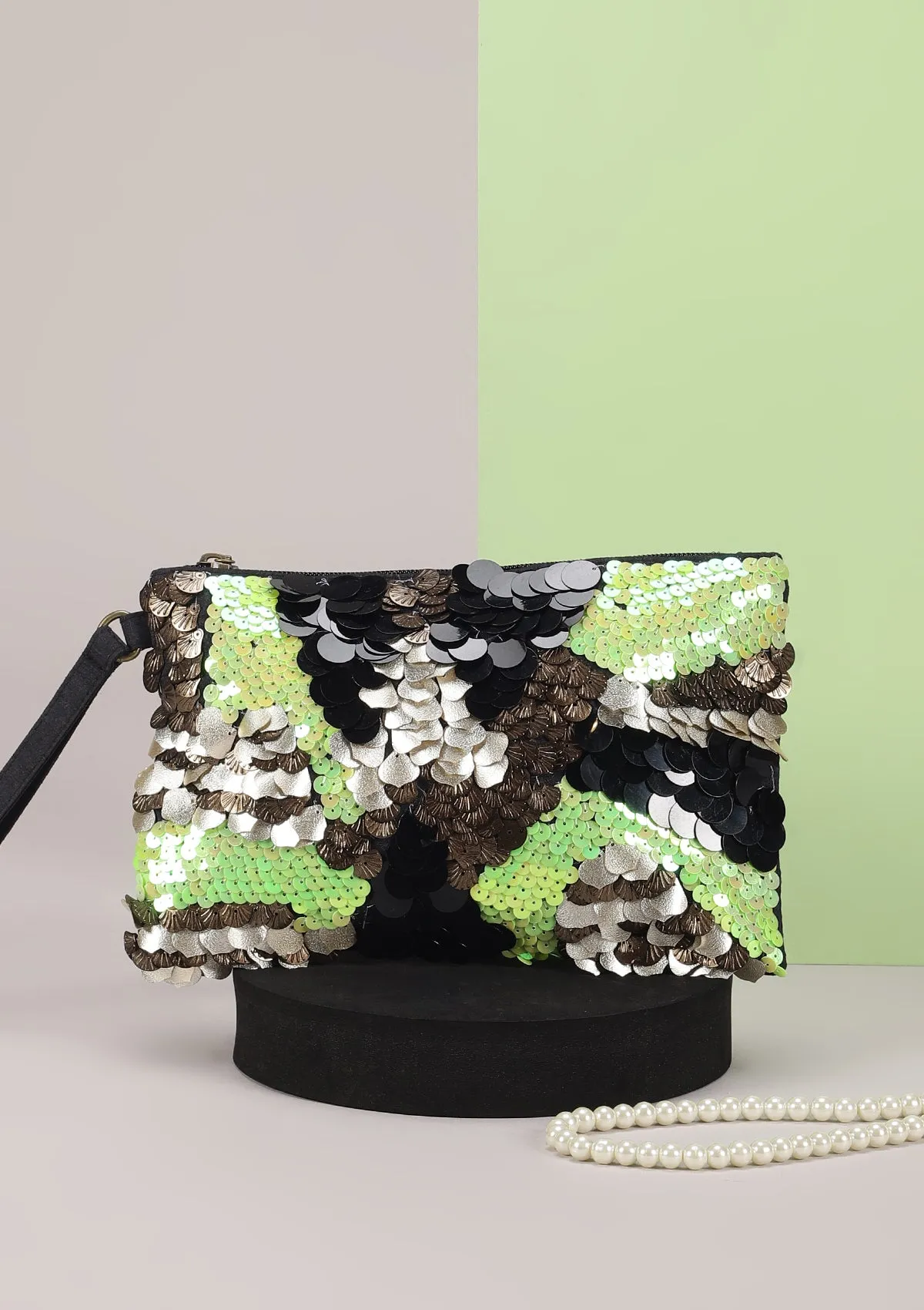 Neon Glam Sequinned Clutch