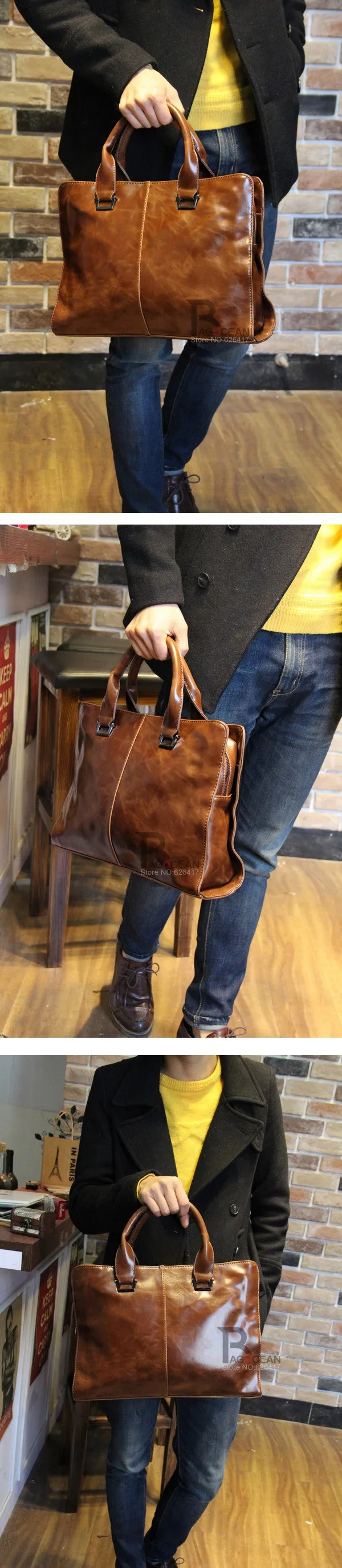 New 2018 Crazy horse PU leather briefcase computer Laptop Bag