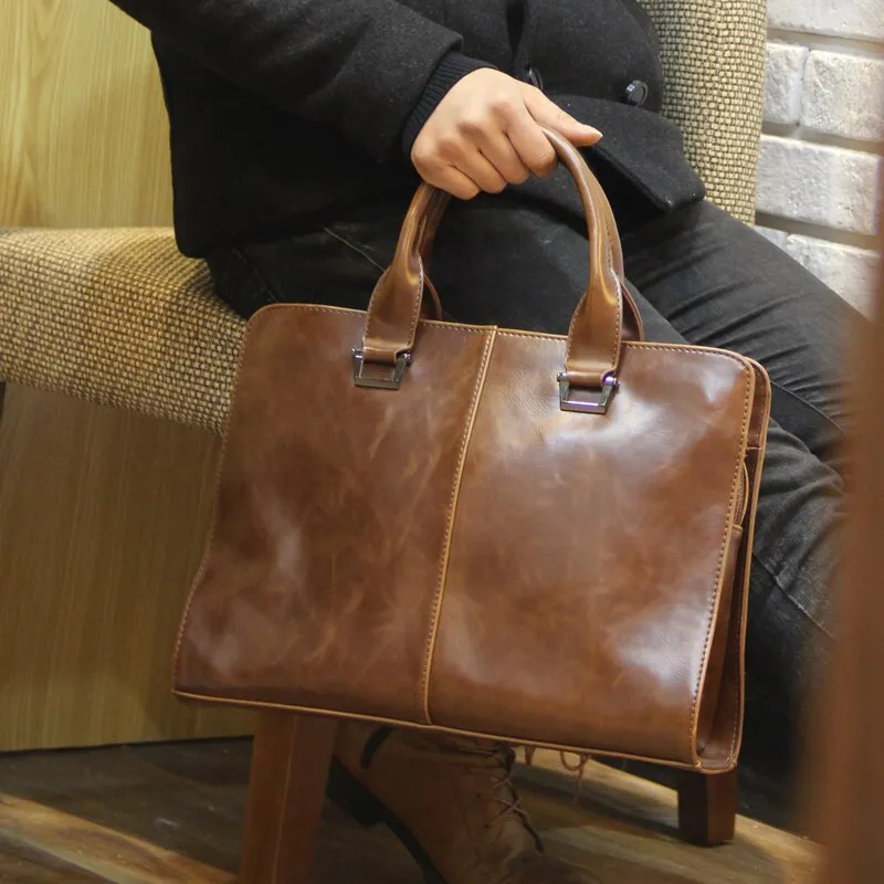 New 2018 Crazy horse PU leather briefcase computer Laptop Bag
