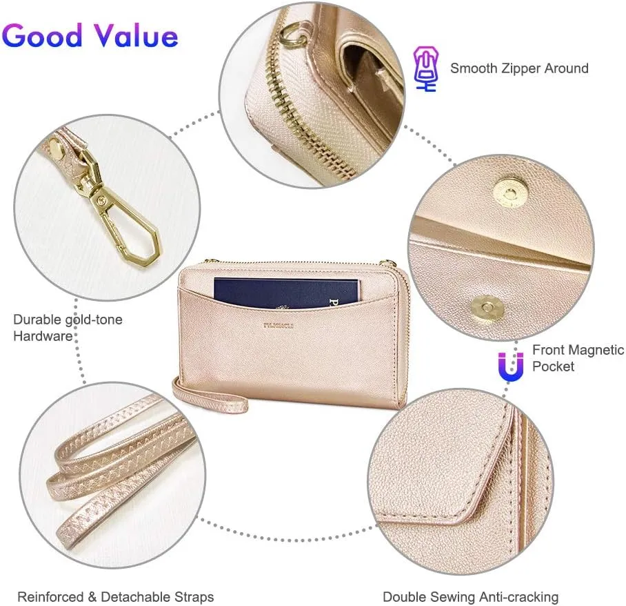 nuoku Womens RFID Wallet Purse Wristlet Crossbody Clutch with Zip Around 2 Strap