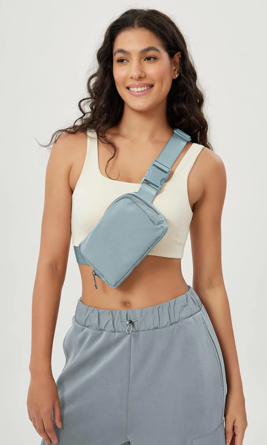 ODODOS Unisex Mini Belt Bag with Adjustable Strap Small Fanny Pack for Workout Running Traveling Hiking, Stone Blue