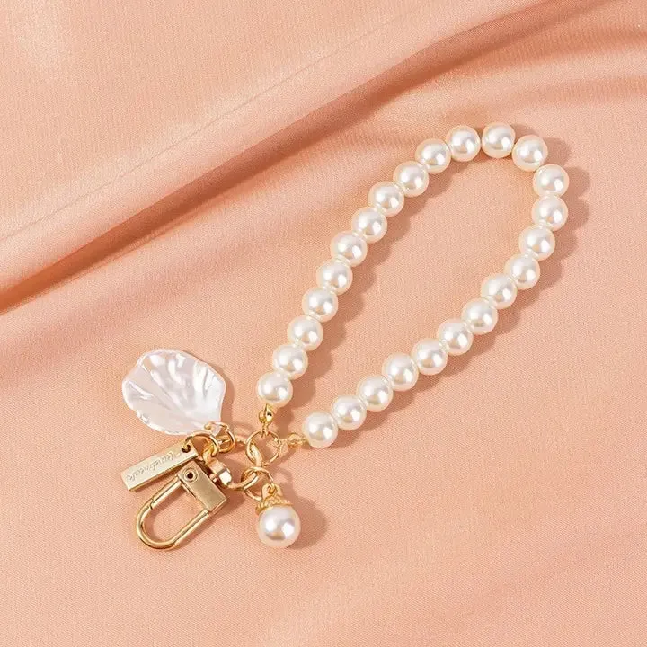 Pearl Wristlet Bag Charm w/ Seashell Charm