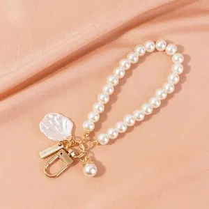 Pearl Wristlet Bag Charm w/ Seashell Charm