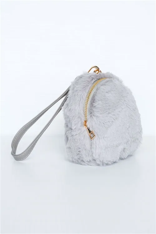 Pretty & Sweet Faux Fur Wristlet (Gray)