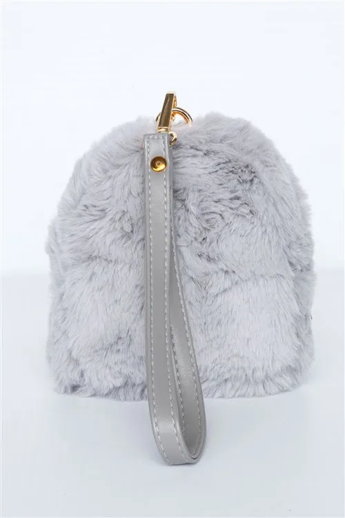Pretty & Sweet Faux Fur Wristlet (Gray)