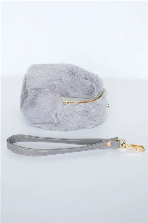 Pretty & Sweet Faux Fur Wristlet (Gray)