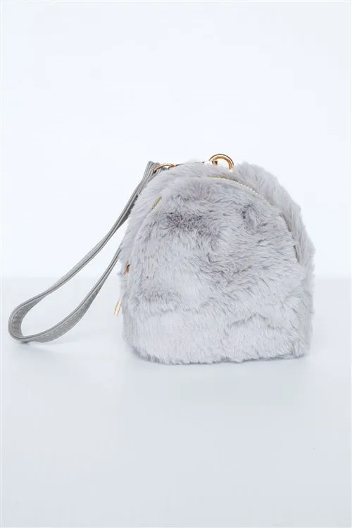 Pretty & Sweet Faux Fur Wristlet (Gray)