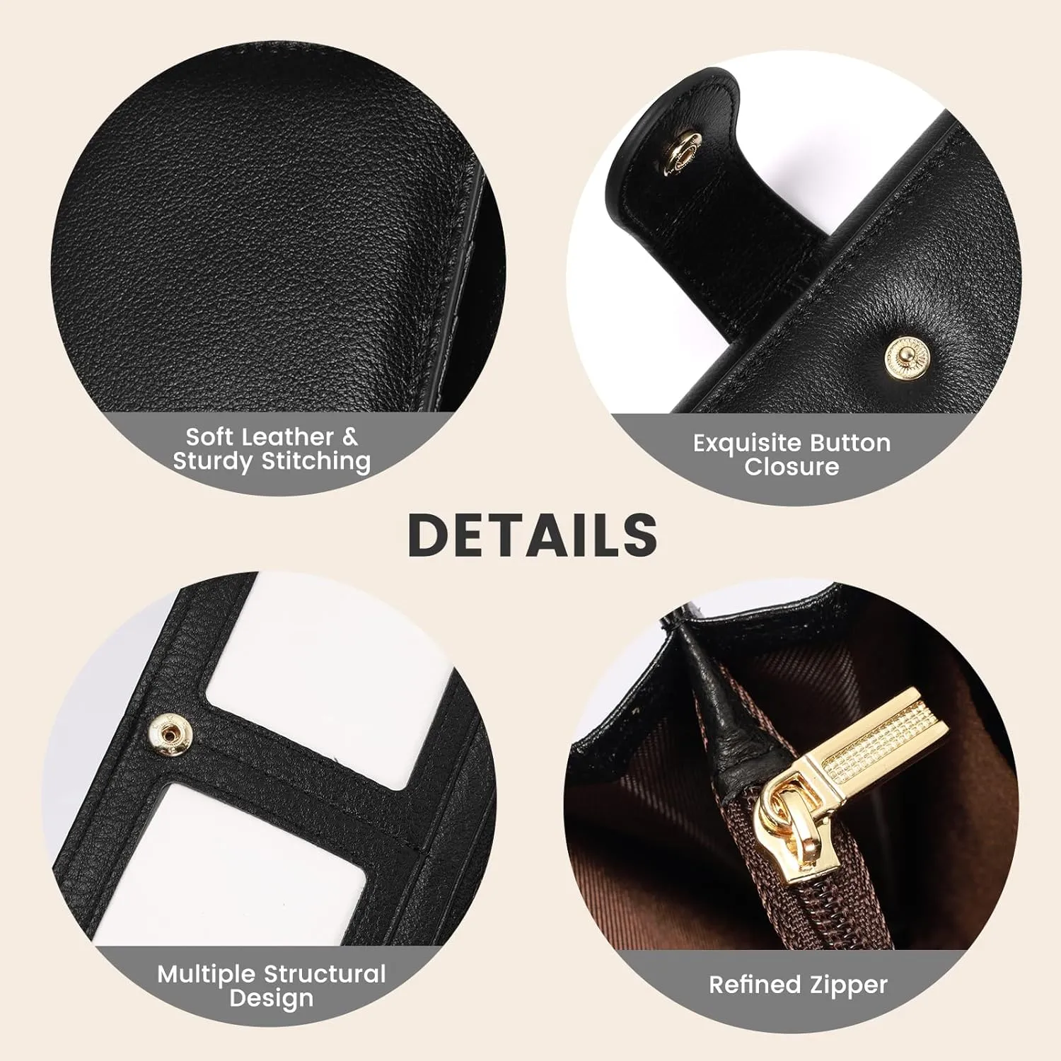 Professional RFID Blocking Wallet for Women - Genuine Leather Work Purse with Phone Pocket, Large Capacity Organizer for Credit Cards, ID, Cash & Office Essentials (Black)