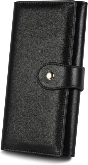 Professional RFID Blocking Wallet for Women - Genuine Leather Work Purse with Phone Pocket, Large Capacity Organizer for Credit Cards, ID, Cash & Office Essentials (Black)