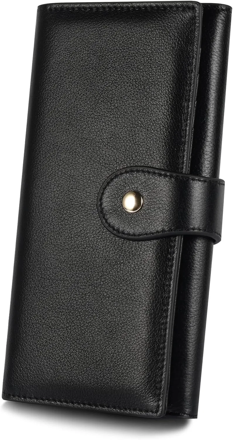 Professional RFID Blocking Wallet for Women - Genuine Leather Work Purse with Phone Pocket, Large Capacity Organizer for Credit Cards, ID, Cash & Office Essentials (Black)