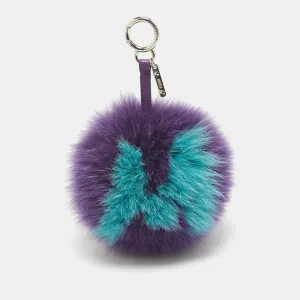 Purple Fox Fur and Leather Pom Pom Bag Charm