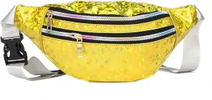 Shoulder bag 1PC Holographic Pack Waist Bag PU Beach Travel Banana Hip Bum Zip Women Purse Belt Bags Girl Chest Bags(Black) (Yellow)