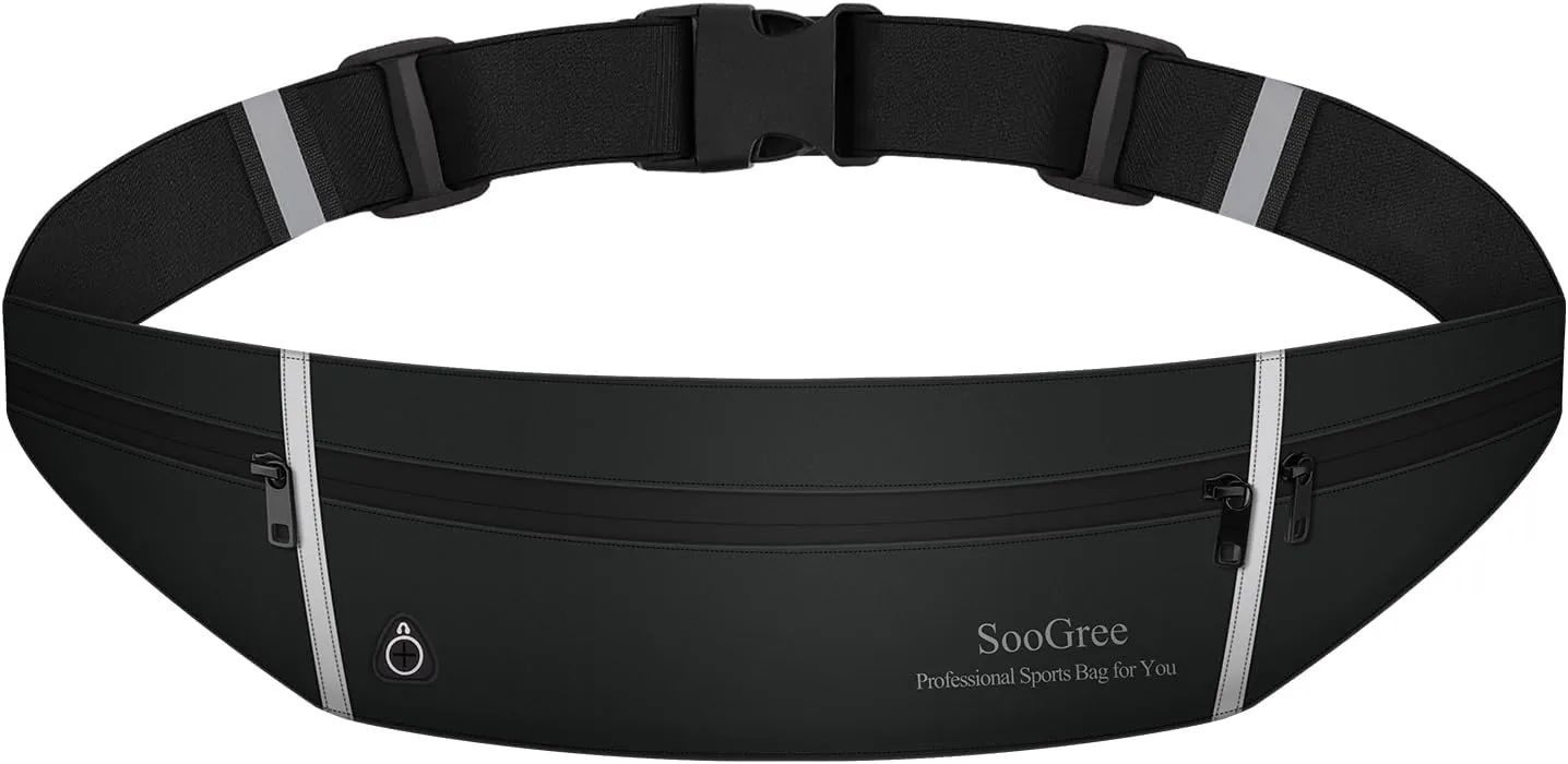 Slim Running Belt Sport Fanny Pack, Reflective Waist Pack, Waterproof Phone Holder, Jogging Pouch for Phone Money, Black
