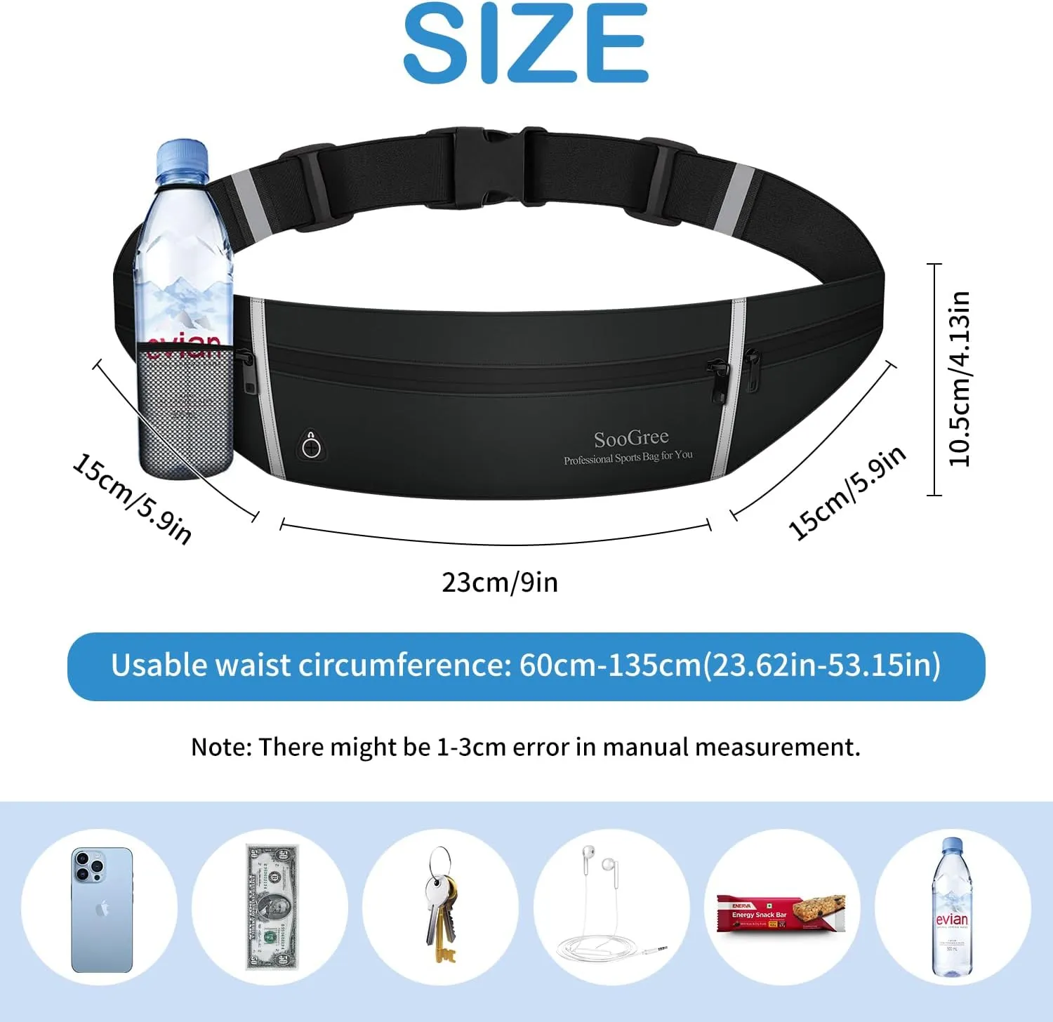 Slim Running Belt Sport Fanny Pack, Reflective Waist Pack, Waterproof Phone Holder, Jogging Pouch for Phone Money, Black