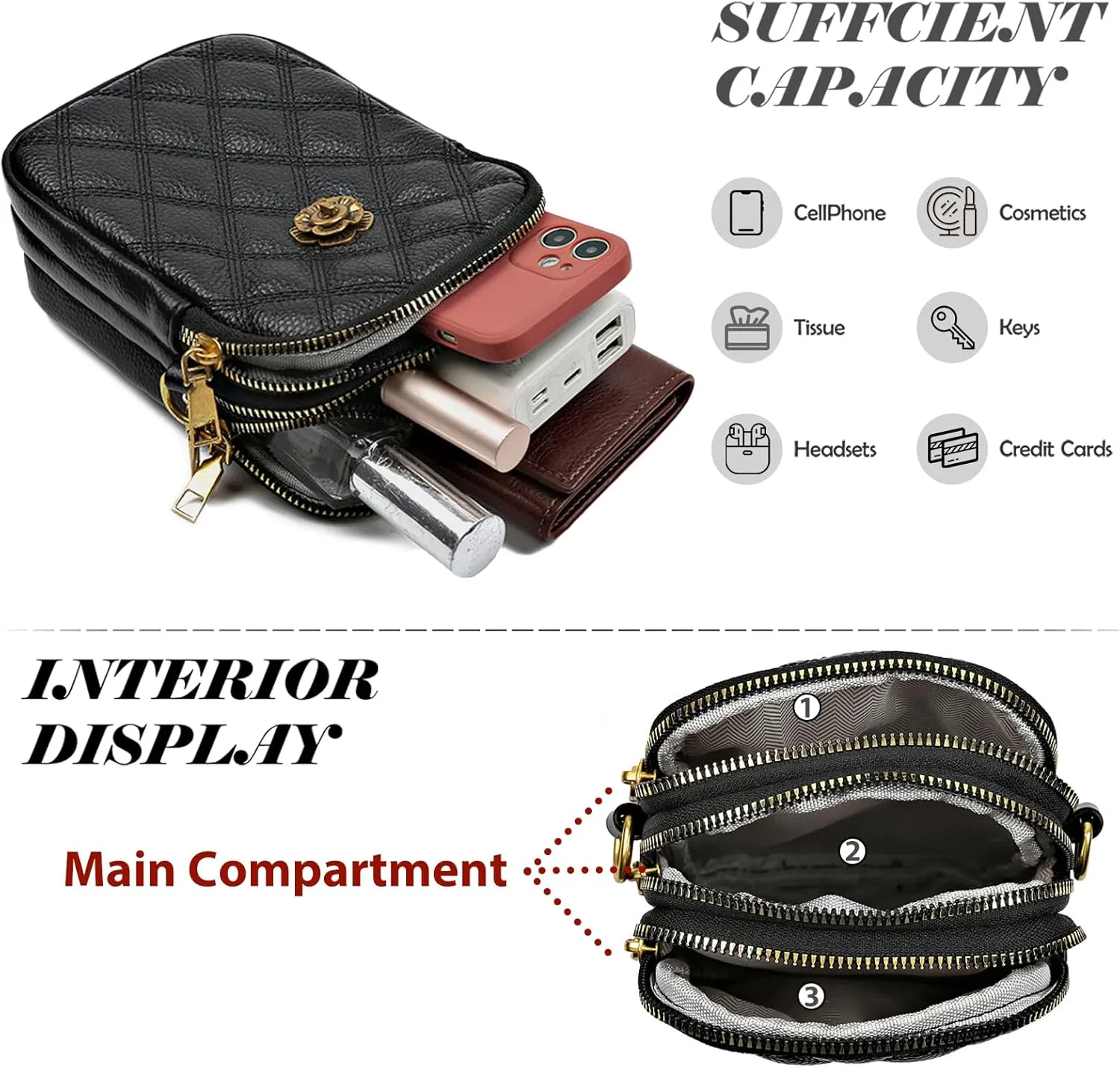 Small Quilted Leather Crossbody Bags for Women,Floral Cell Phone Shoulder Purses for Women, Anti Theft Mini Handbags