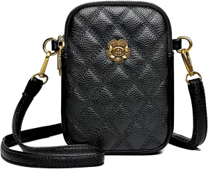 Small Quilted Leather Crossbody Bags for Women,Floral Cell Phone Shoulder Purses for Women, Anti Theft Mini Handbags