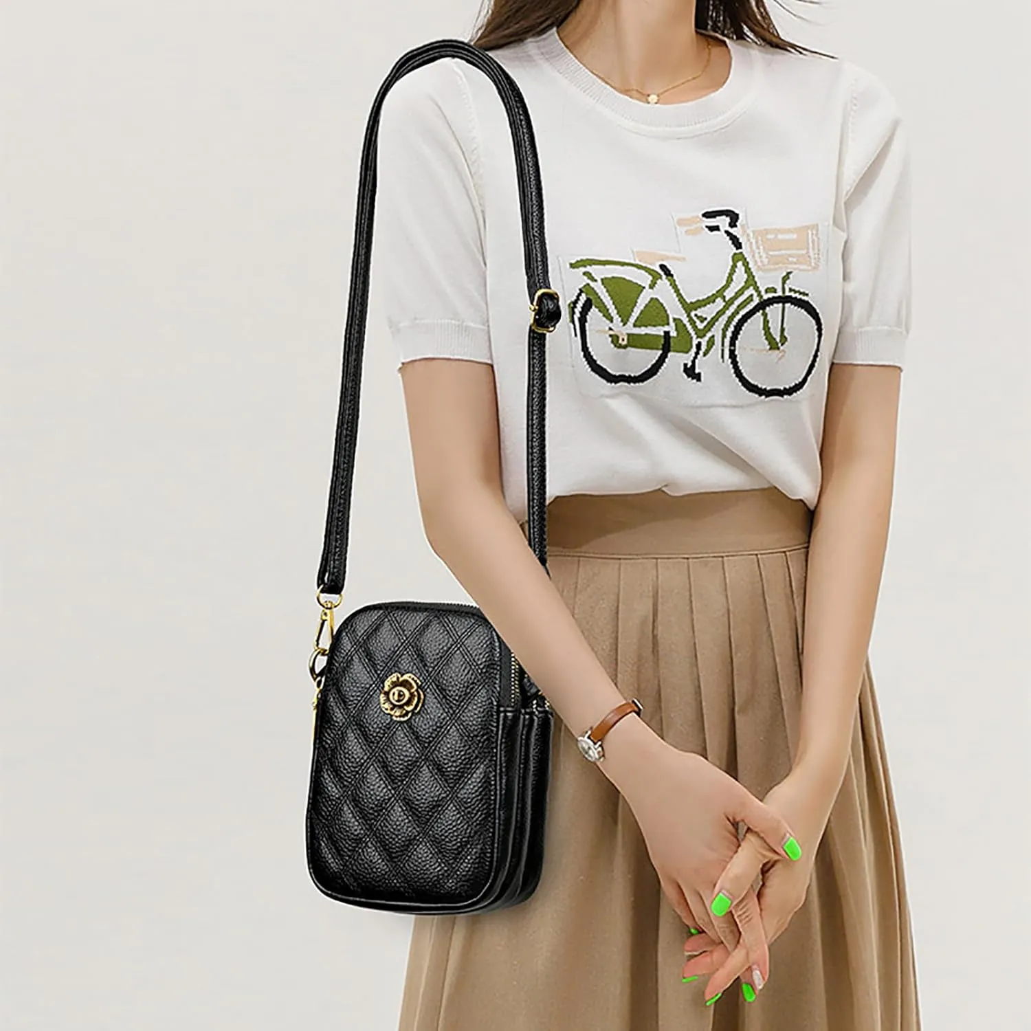Small Quilted Leather Crossbody Bags for Women,Floral Cell Phone Shoulder Purses for Women, Anti Theft Mini Handbags