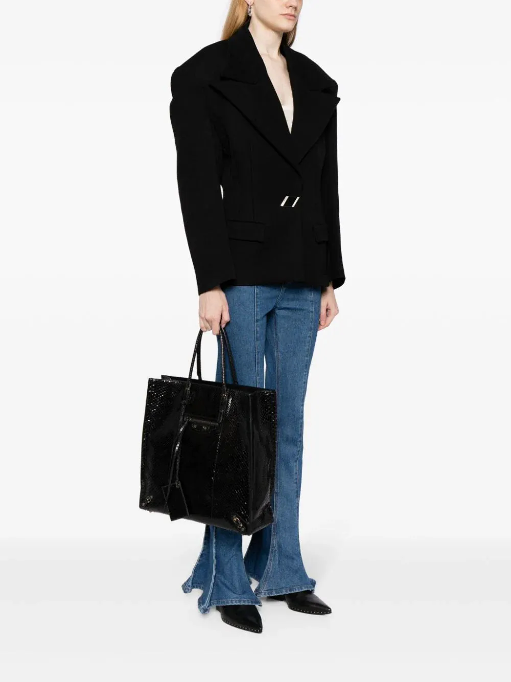 Snake-effect Black Tote Bag