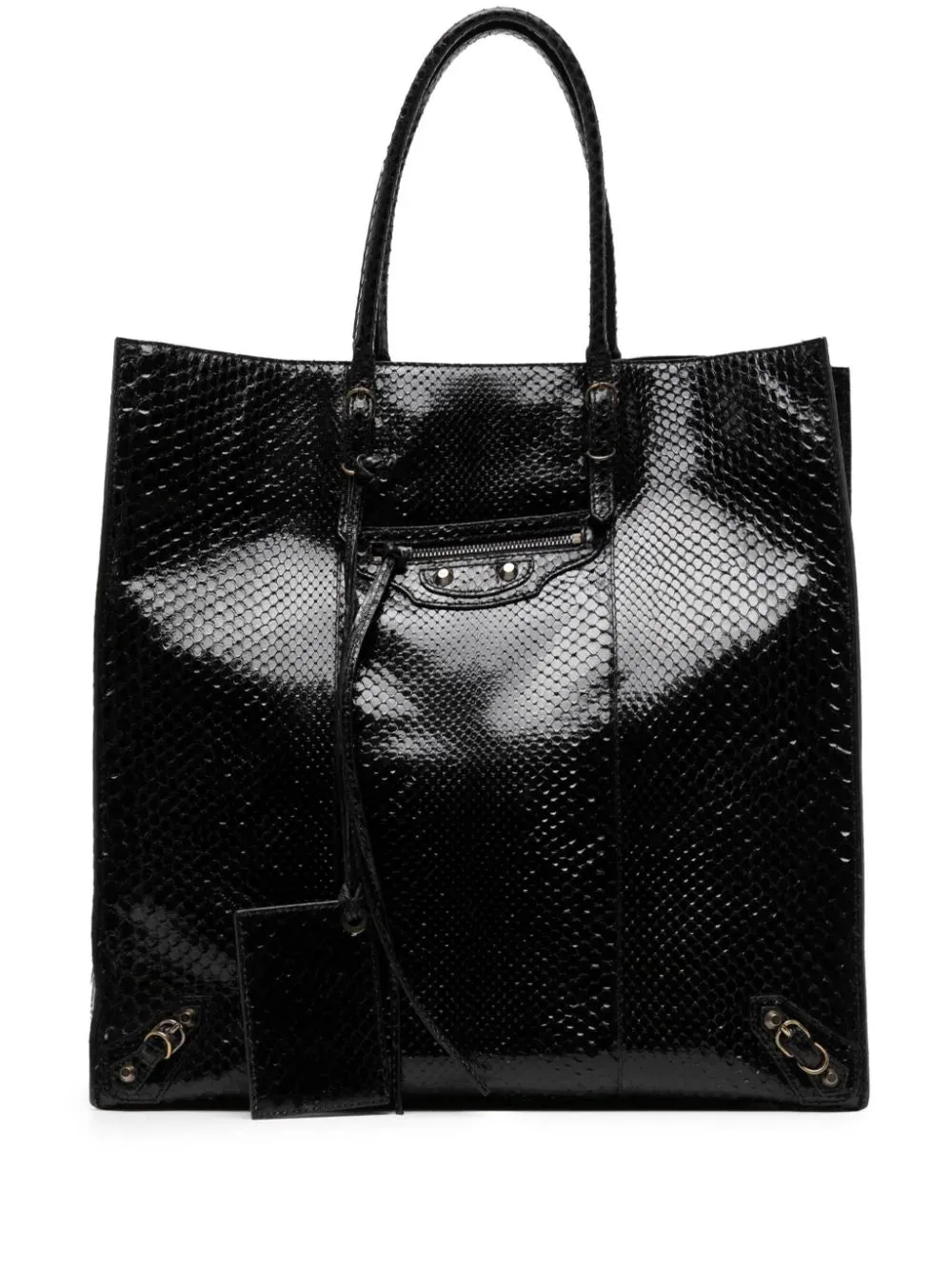 Snake-effect Black Tote Bag