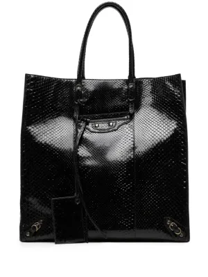 Snake-effect Black Tote Bag