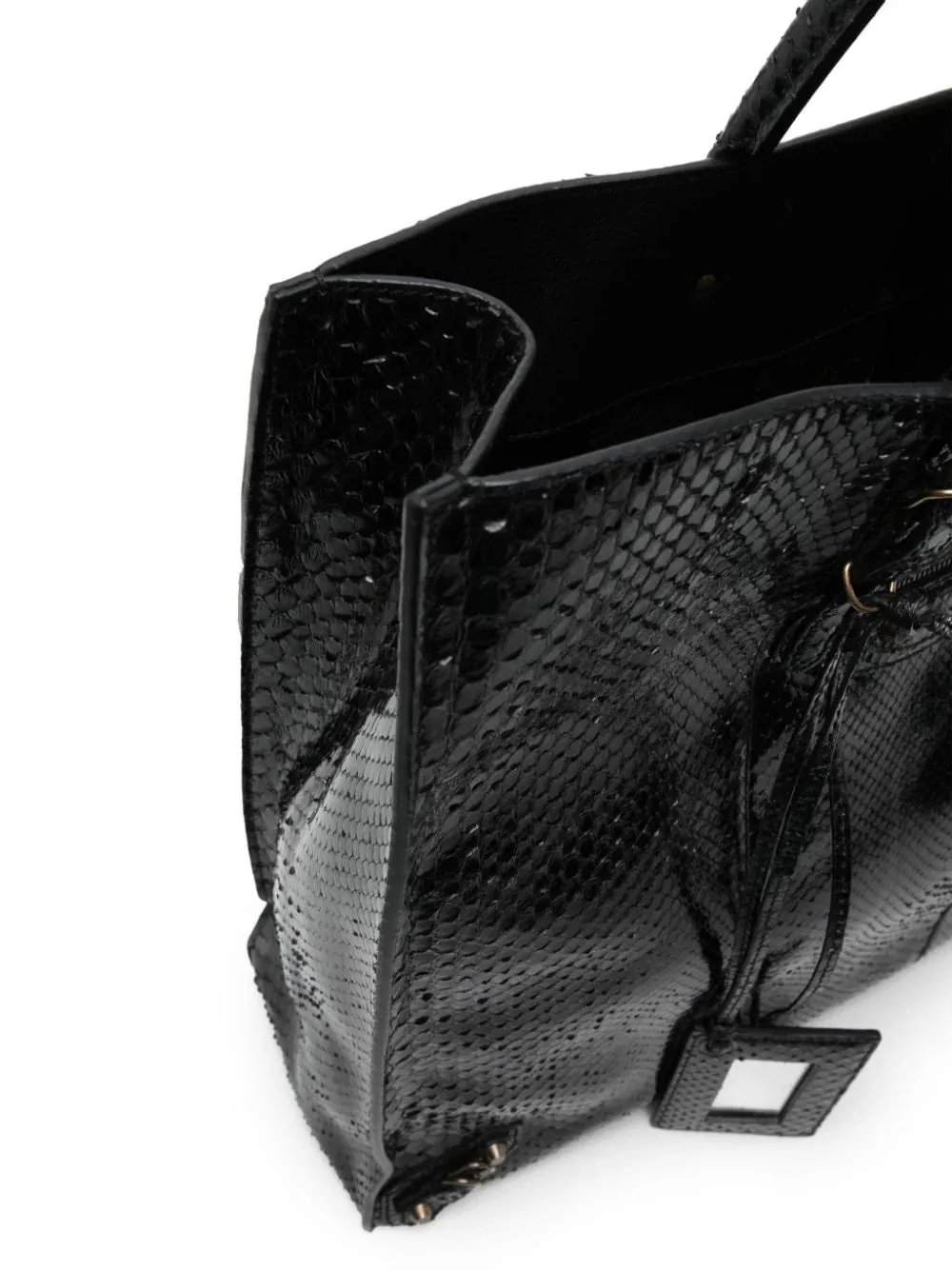Snake-effect Black Tote Bag