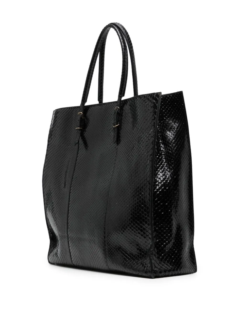 Snake-effect Black Tote Bag