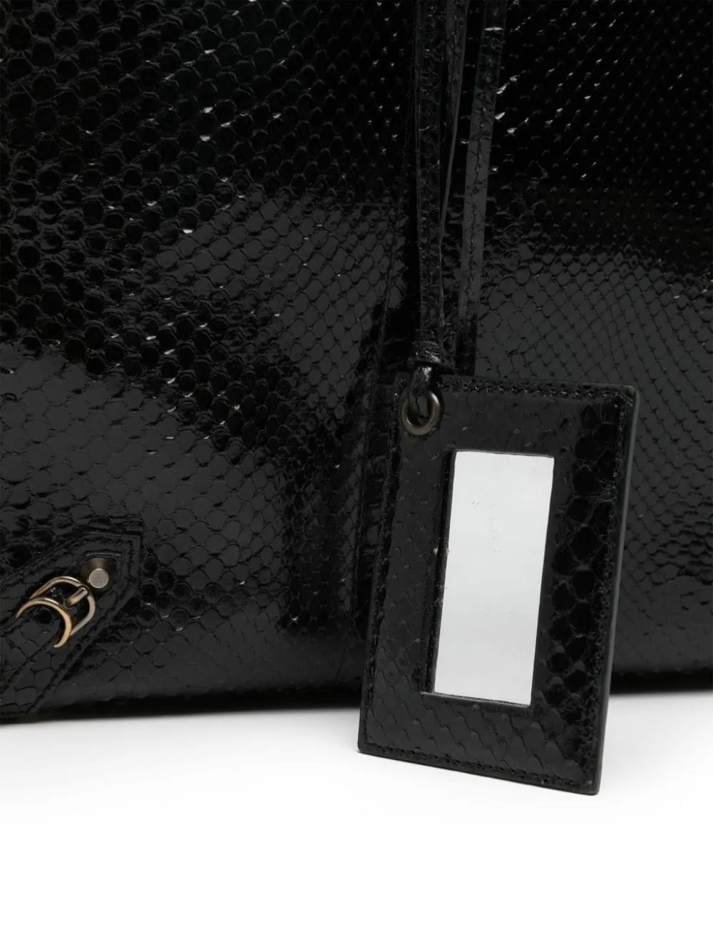 Snake-effect Black Tote Bag