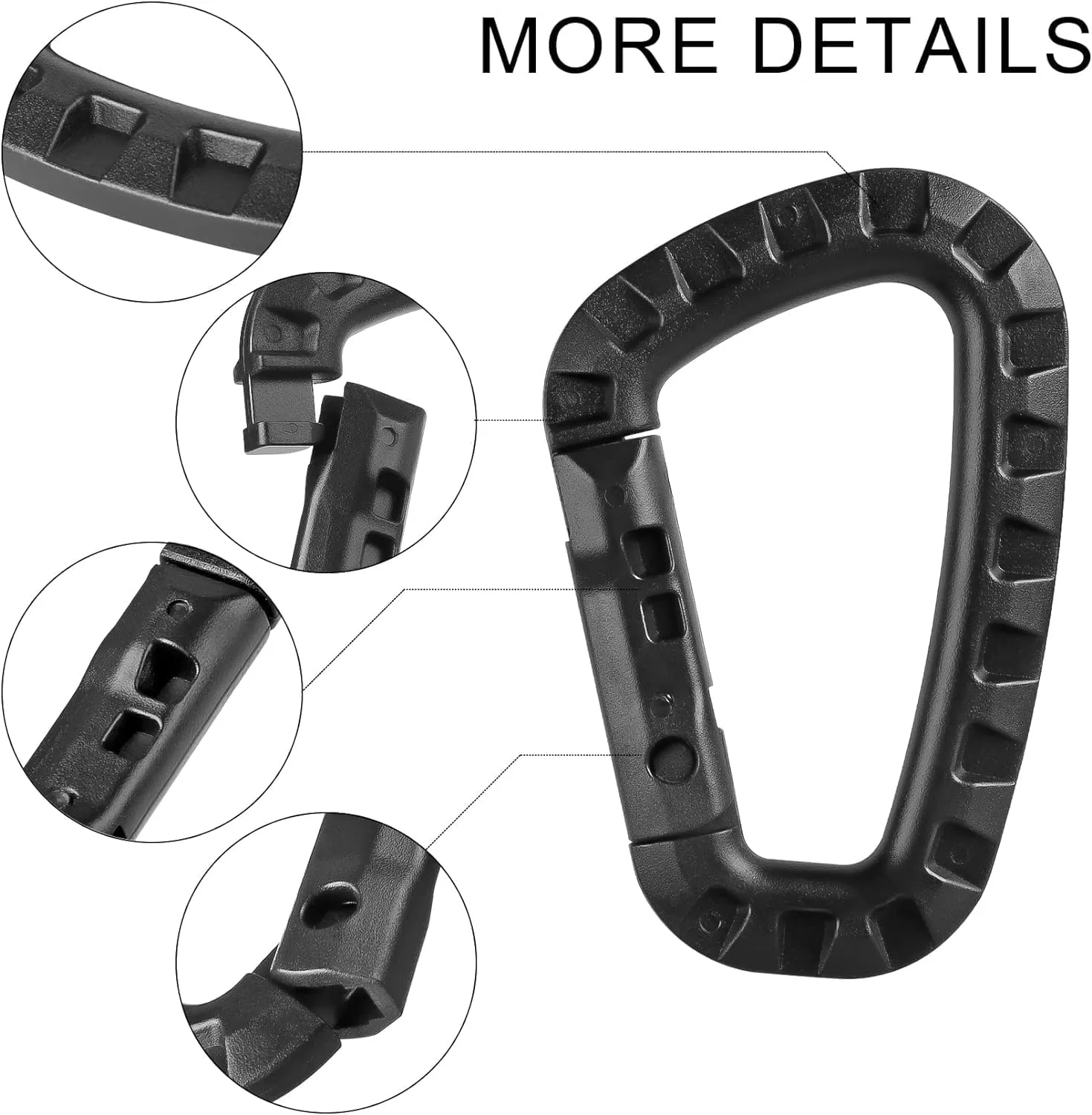 Tactical Carabiner Keychain -12/15/16 Pack Hard Polymer Carabiners D Rings Light Weight Spring Snap Gear Clip Utility Hooks Backpack Hanging Buckle for Outdoor Travelling Camping