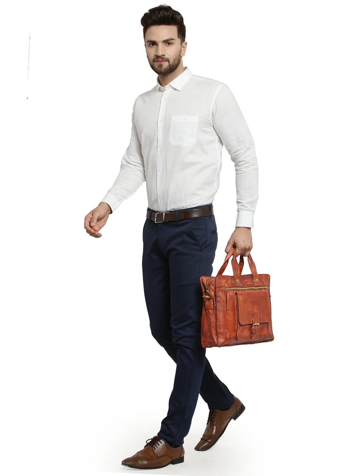 Teakwood Genuine Leather Laptop Bag - Brown