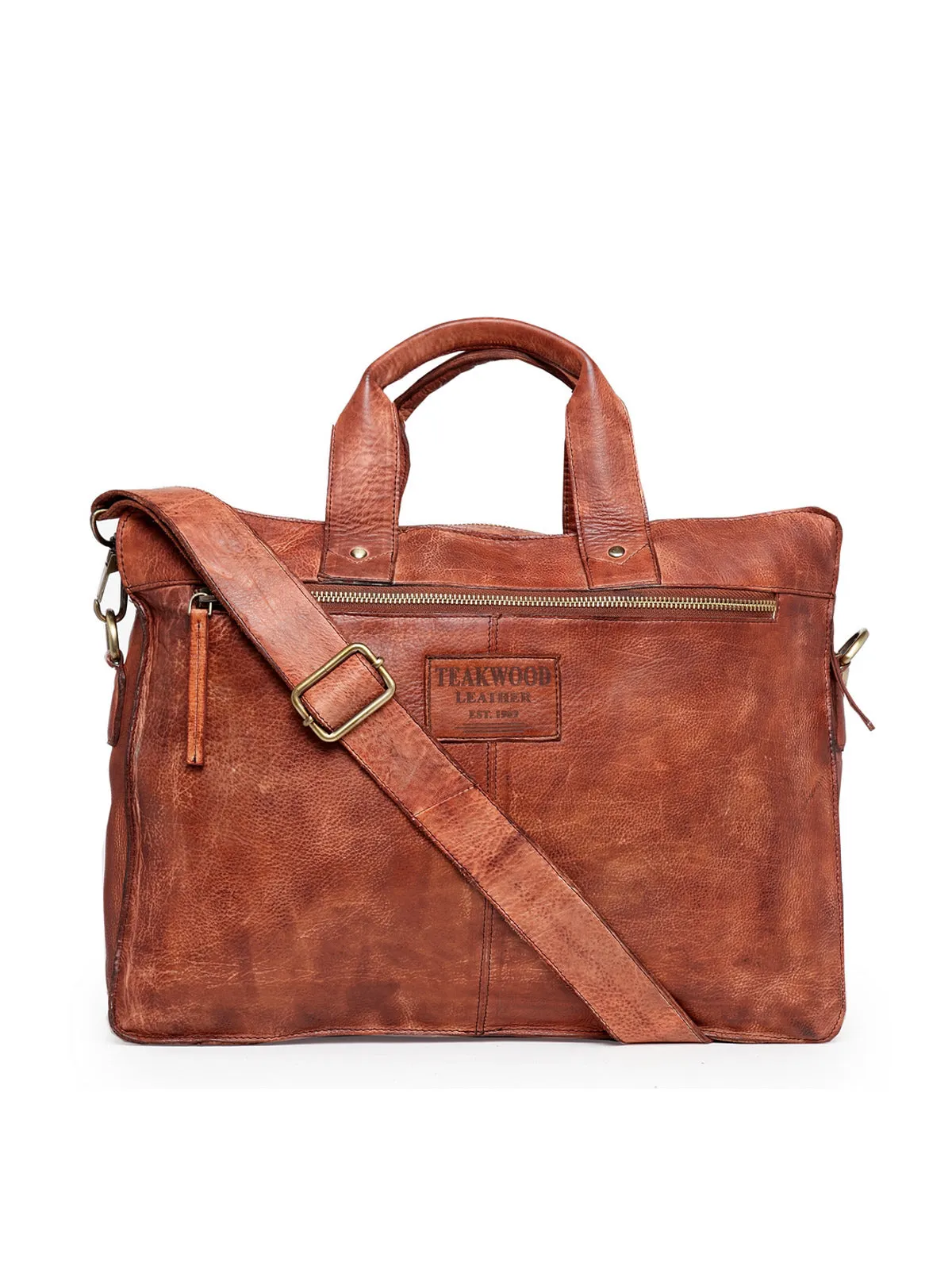 Teakwood Genuine Leather Laptop Bag - Brown