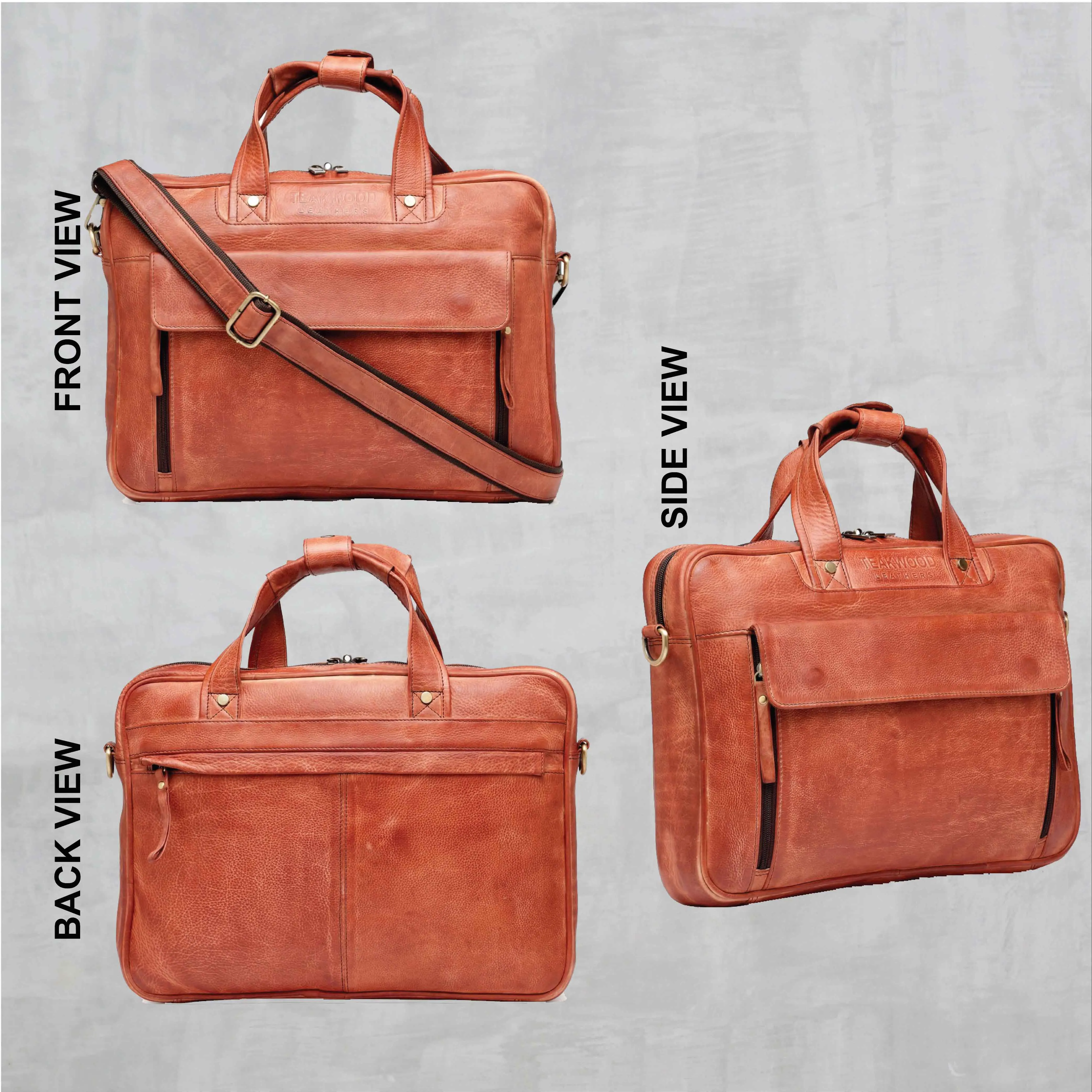 Teakwood Leather Unisex Laptop Bag - Tan