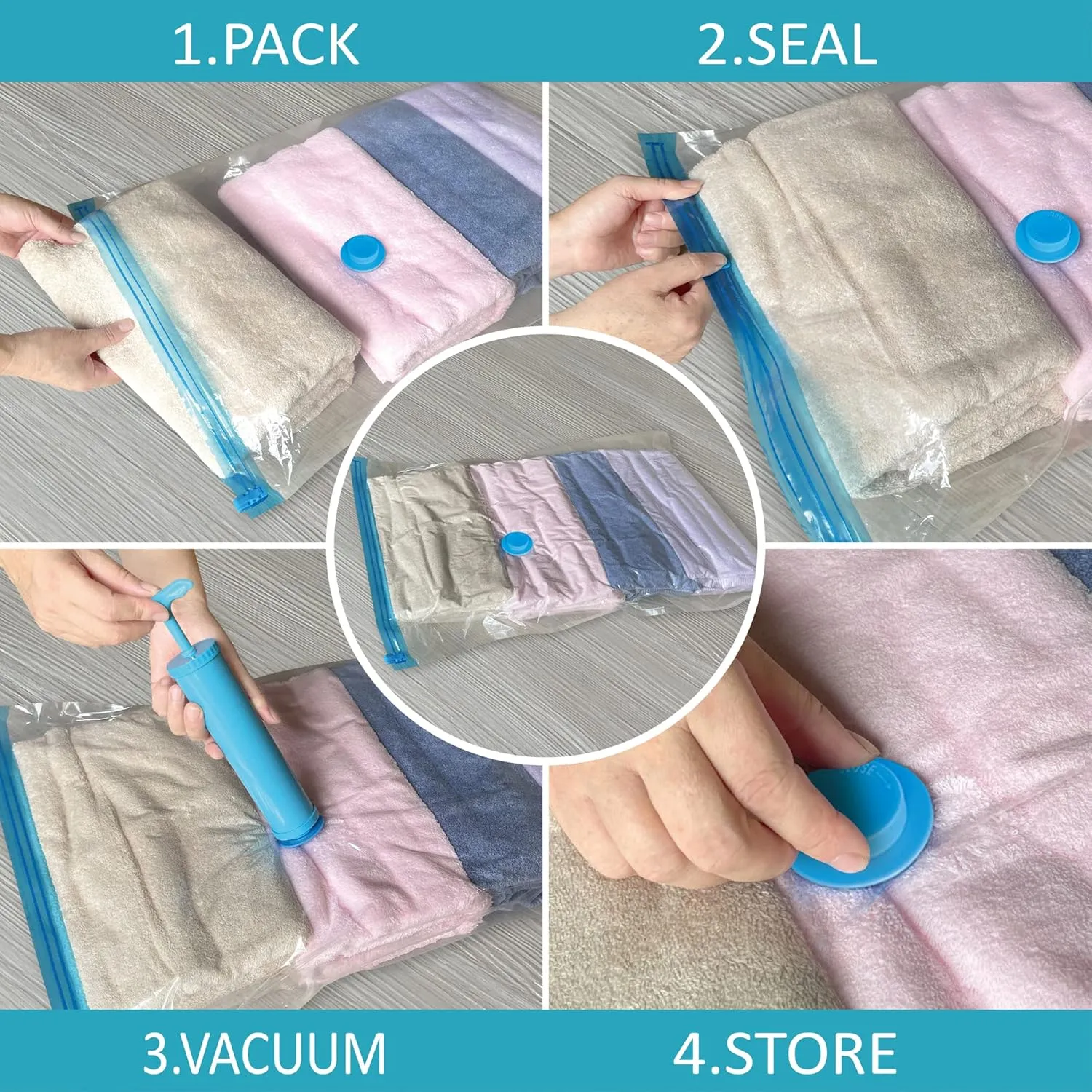 Vacuum Storage Bags - 10 Jumbo Space Saver Bags With Pump for Clothes, Comforters, Blankets, Bedding