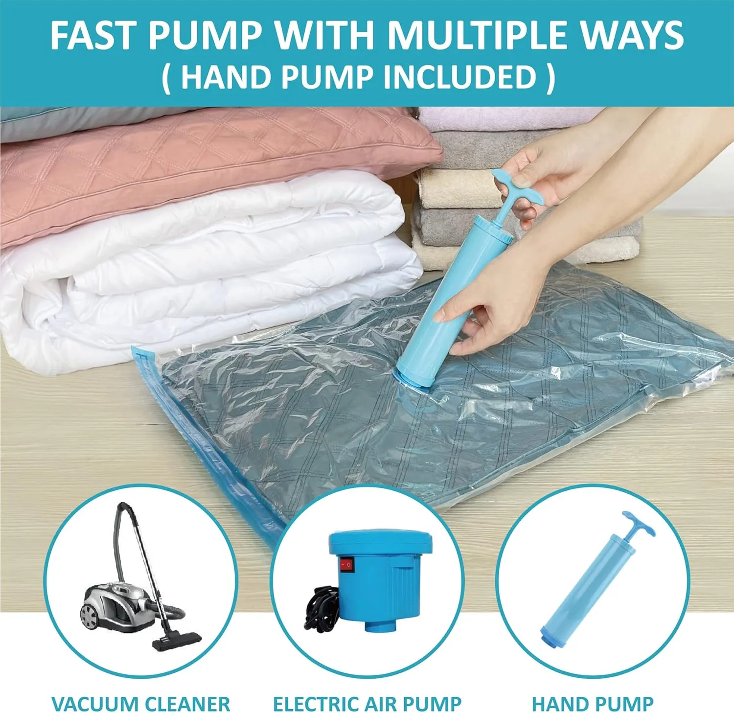 Vacuum Storage Bags - 10 Jumbo Space Saver Bags With Pump for Clothes, Comforters, Blankets, Bedding