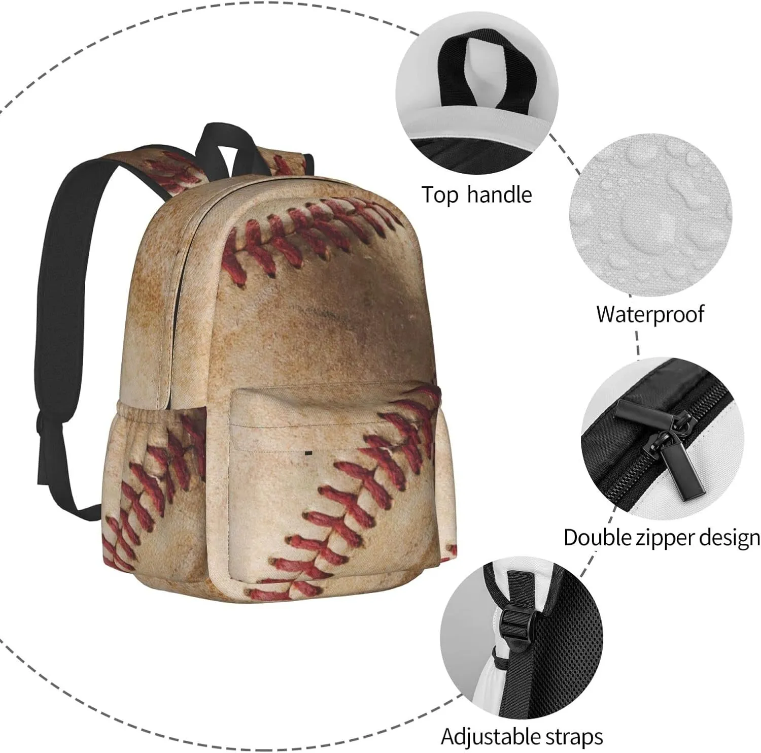 Vintage Baseball Backpack Bookbag Laptop Backpacks Multipurpose Daypack for Boys Girls School Men Women Travel Hiking