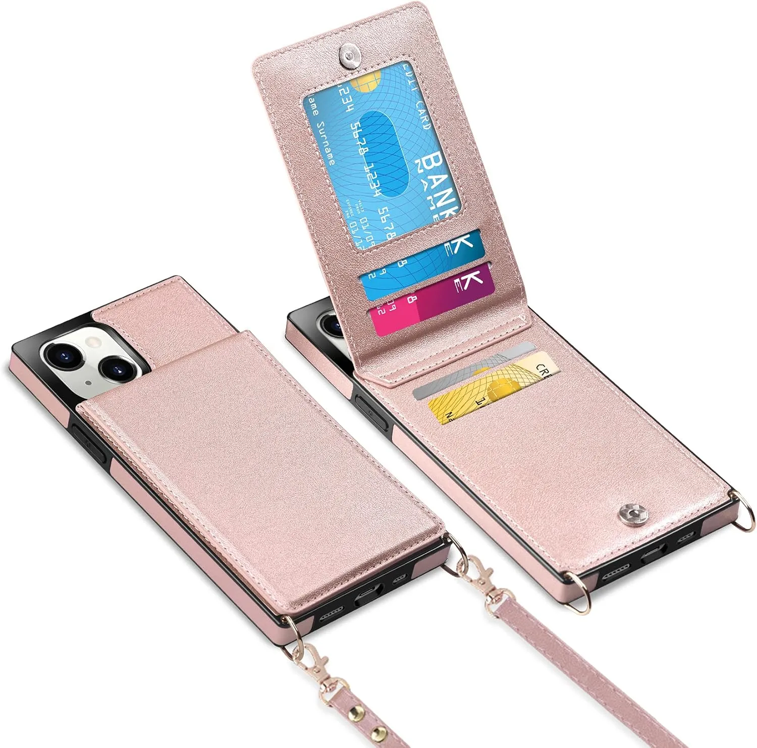 Vofolen Compatible with iPhone 13 Mini Case Wallet with Credit Card Holder Lanyard Crossbody Strap Leather Magnetic Clasp Kickstand
