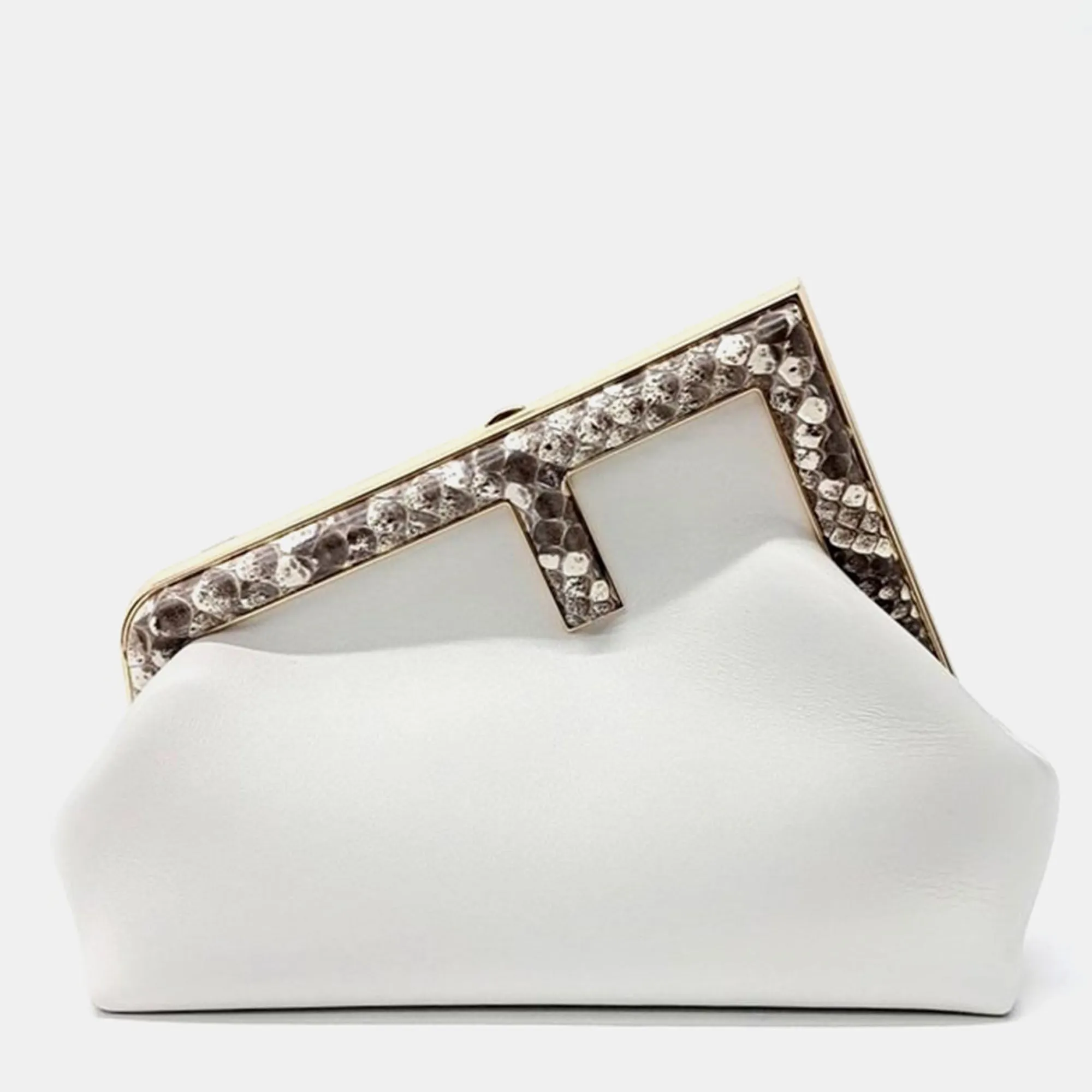 White Roccia Shiny Nappa Snakeskin Small First Clutch