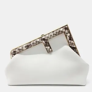 White Roccia Shiny Nappa Snakeskin Small First Clutch