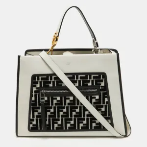 White/Black Leather and Velvet FF Runaway Top Handle Bag