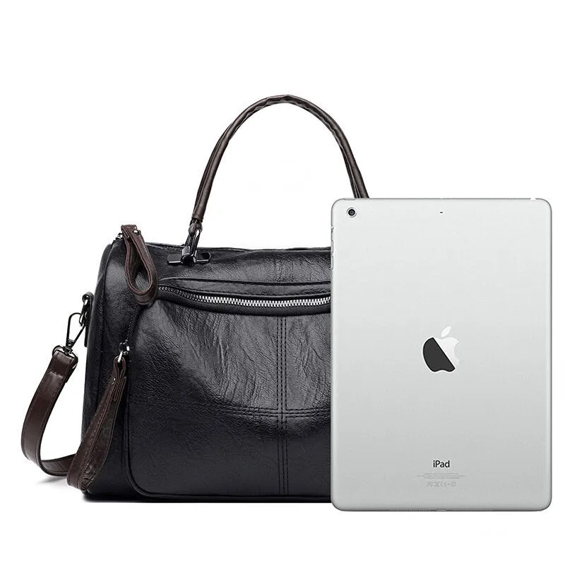 Women Faux Leather Vintage Anti-Theft Large Capacity Tote Handbag Shoulder Bag
