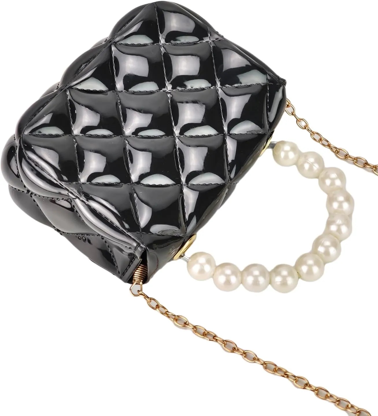 Women's Mini Jelly Quilted Cute Shoulder Bags Fashion Coquette Pearl Handle Handbag Small Clutch Purse