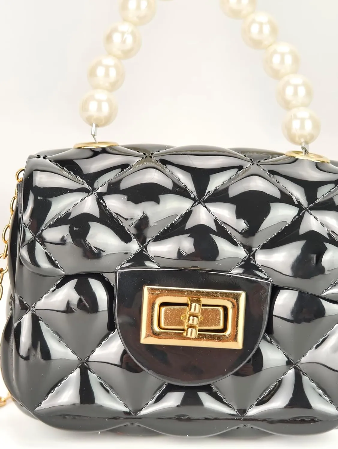 Women's Mini Jelly Quilted Cute Shoulder Bags Fashion Coquette Pearl Handle Handbag Small Clutch Purse