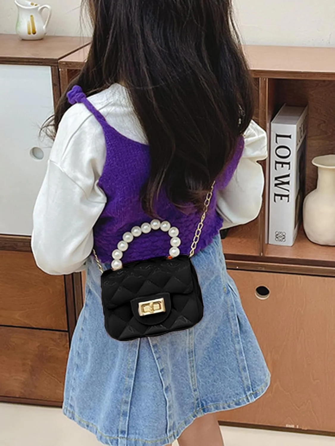 Women's Mini Jelly Quilted Cute Shoulder Bags Fashion Coquette Pearl Handle Handbag Small Clutch Purse