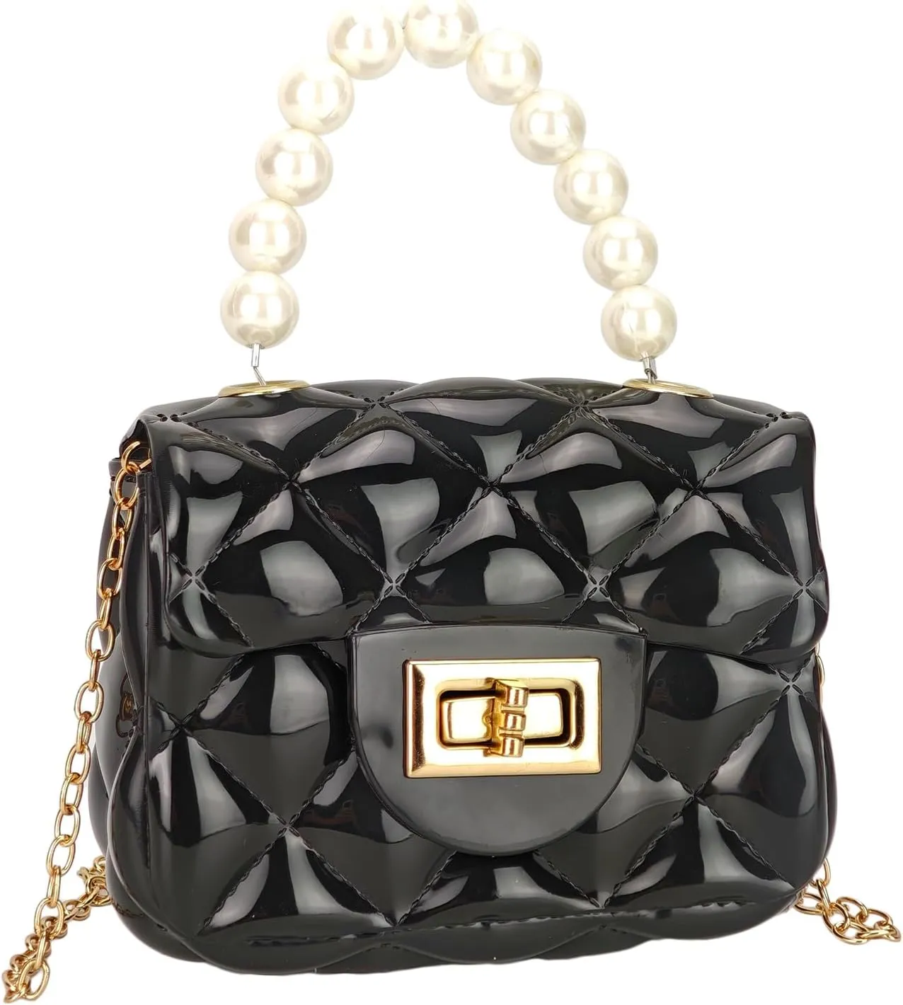 Women's Mini Jelly Quilted Cute Shoulder Bags Fashion Coquette Pearl Handle Handbag Small Clutch Purse