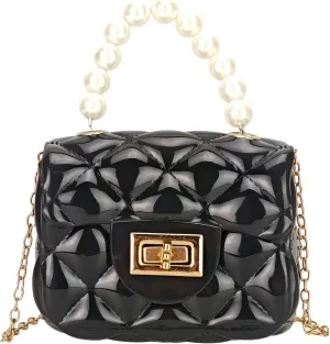 Women's Mini Jelly Quilted Cute Shoulder Bags Fashion Coquette Pearl Handle Handbag Small Clutch Purse