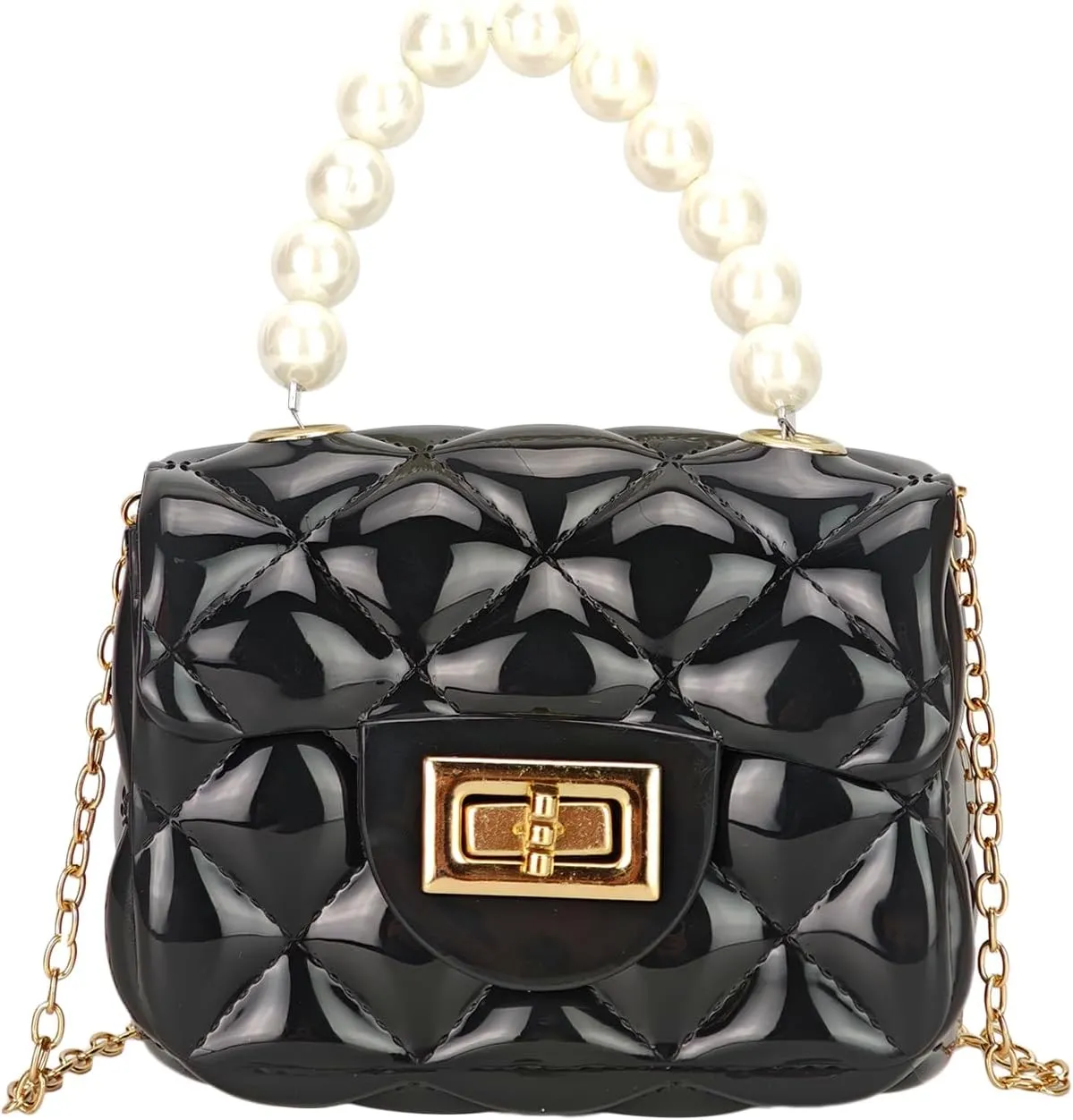 Women's Mini Jelly Quilted Cute Shoulder Bags Fashion Coquette Pearl Handle Handbag Small Clutch Purse